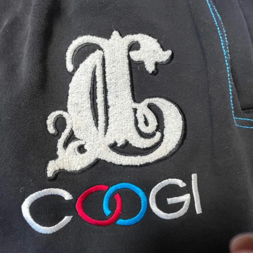 Coogi Mens Fleece Sweatpants XXXL 3XL Black Embroidered Logo Zipper Ankles Y2K